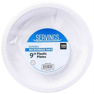 Servings White Plastic Plates heavy duty 9", 100 Cnt