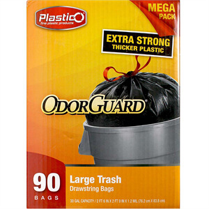 Plastico Trash Bags Drawstring 30 Gal Odorguard, 90 Cnt