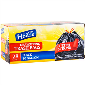 Plastic House Trash Garbage Bags Drawstring 30 Gal, 28 Cnt