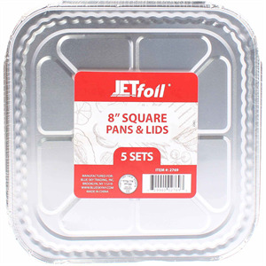 Jet Foil Square aluminum Pan 8"" With Cover 5 Pk