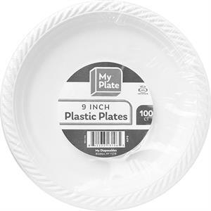 Mi Plate White Plastic Plates 9"", 100 Cnt