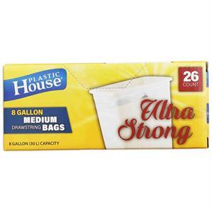 Plastico Garbage Bags White Drawstring 8 Gal, 26 Ct