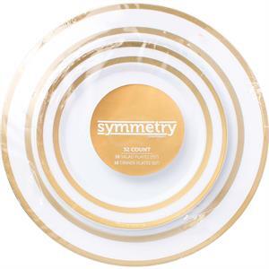Symmetry White/Gold Combo Plates, 32 Cnt